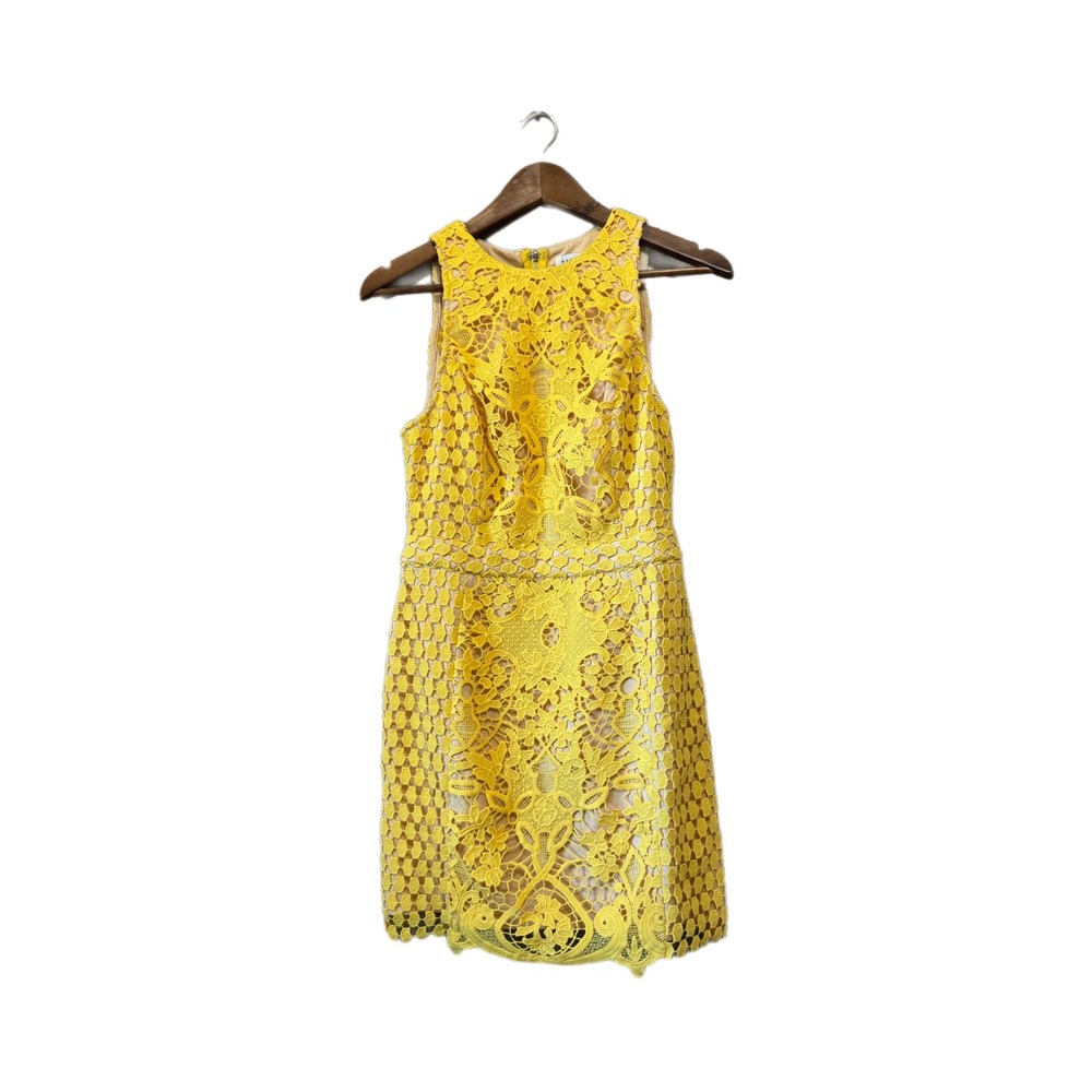 Endless Rose Lace Mini Dress Womens Size S Yellow Excellent Cutout Back Floral